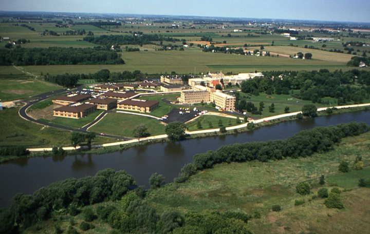 Aerial view of Bethesda's campus c1970s