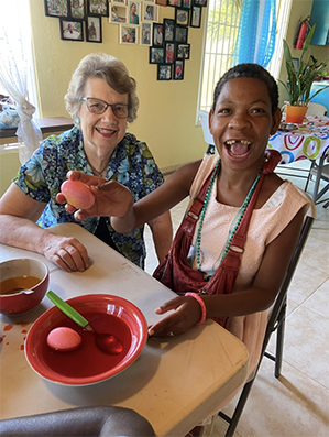 Terry and Ramona dyeing Easter eggs