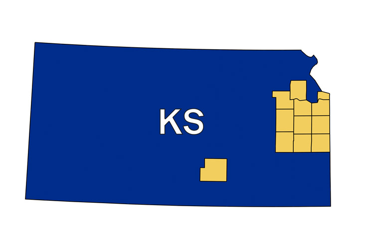 State map of AbleLight's service offerings in Kansas