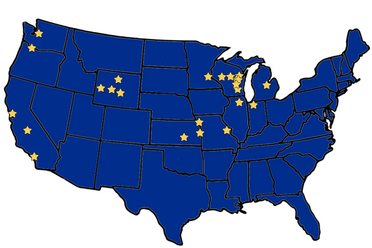 A US map showing AbleLight's nationwide operations